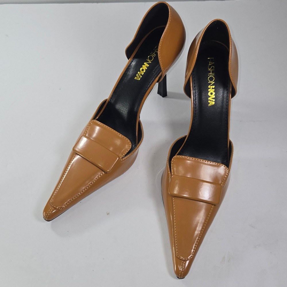 Fashion Nova Women Tan Pointed‎ Toe DOrsay Heels Shoes Size 7.5